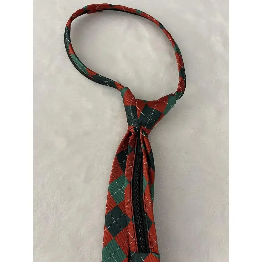 BOYS TIE 8 - 11 years zipper Diamond Red Green LITTLEST PRINCE COUTURE